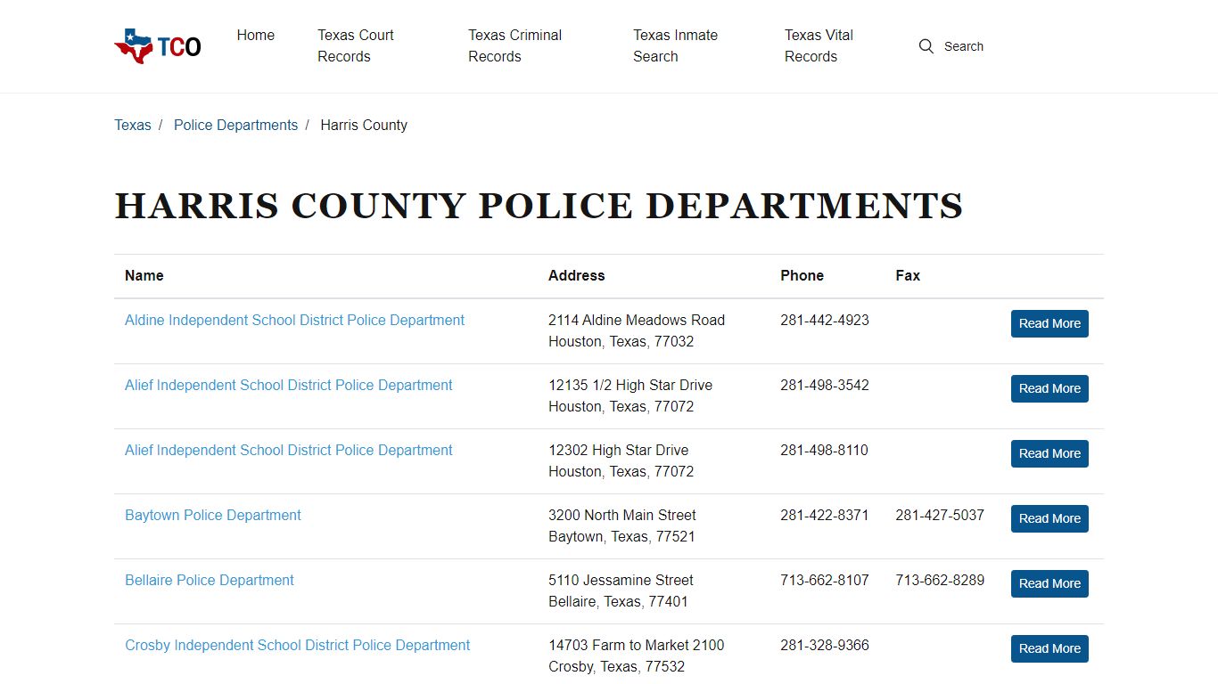 TX Police Departments in Harris County - List and Info